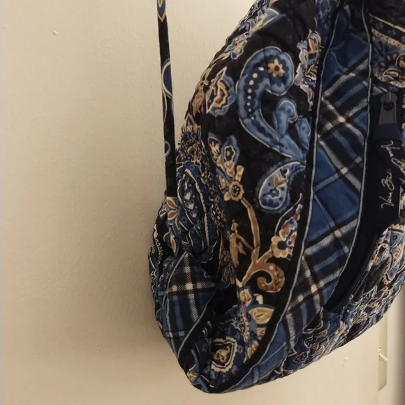 Vera Bradley Drawstring Backpack Blue Floral and Plaid Pattern - Picture 14 of 16